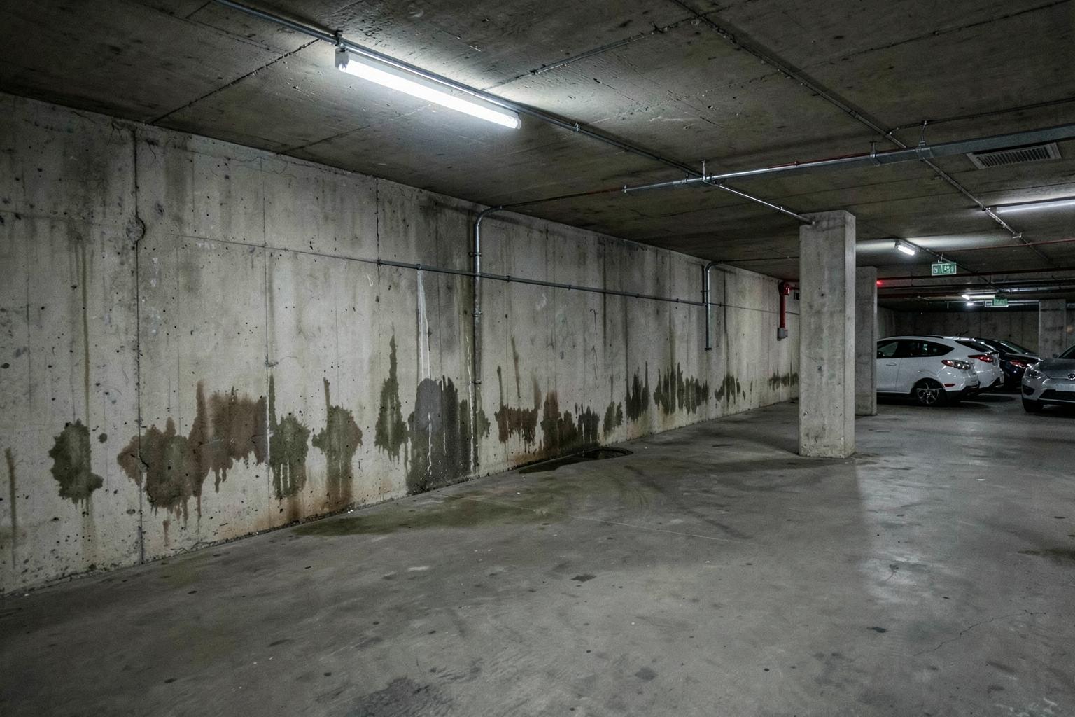 Underground car park retaining wall showing water ingress